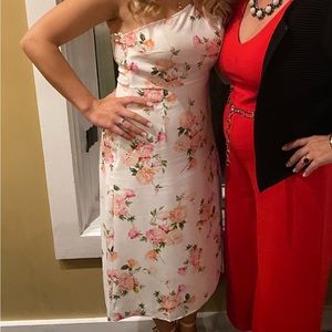 Petite white floral off the shoulder midi dress with slit